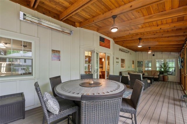 3912 Edenton Ct NE, Brookhaven, GA 30319 - sunroom featuring beamed ceiling and french doors