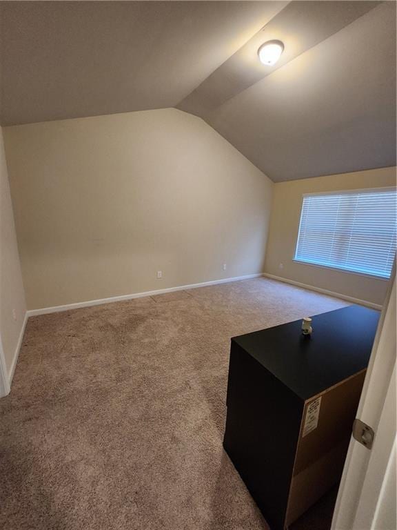 bonus room featuring lofted ceiling and carpet flooring