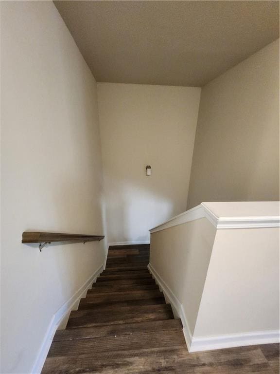 stairs featuring hardwood / wood-style floors