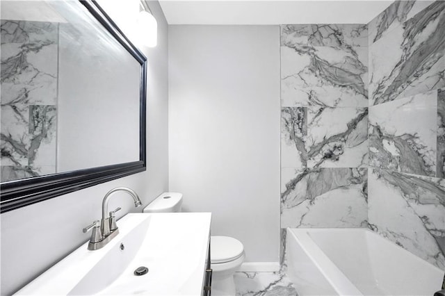3355 Wesley Chapel Rd, Decatur, GA 30034 - full bathroom featuring marble finish floors, toilet, vanity, shower / bathtub combination, and baseboards
