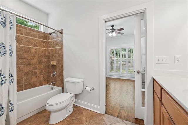 2945 Ashbyrn Ct, Buford, GA 30519 - full bathroom featuring baseboards, shower / bathtub combination with curtain, toilet, vanity, and tile patterned flooring