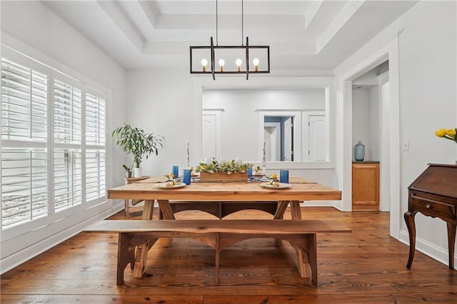 2945 Ashbyrn Ct, Buford, GA 30519 - dining space featuring a raised ceiling, a chandelier, and wood finished floors