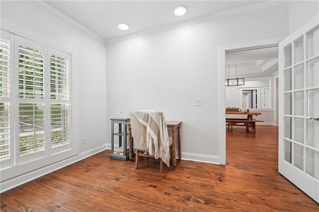 2945 Ashbyrn Ct, Buford, GA 30519 - empty room with crown molding, wood finished floors, baseboards, and a chandelier