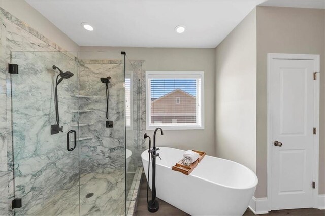 bathroom with plus walk in shower