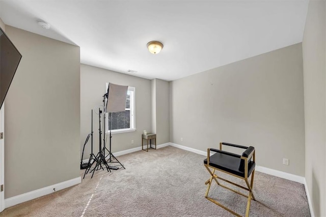 living area with light carpet