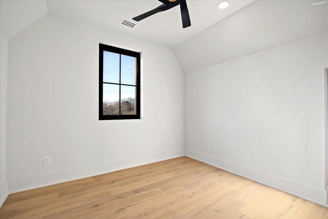 bonus room featuring ceiling fan, lofted ceiling, and light hardwood / wood-style floors