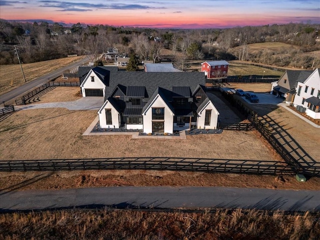 view of aerial view at dusk