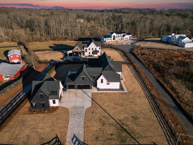 view of aerial view at dusk