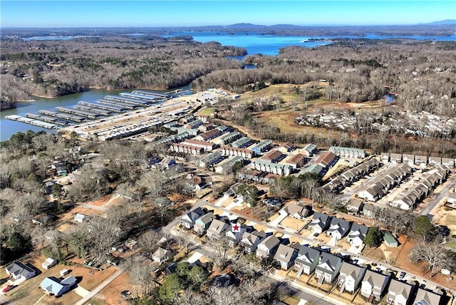 aerial view featuring a water view and a residential view