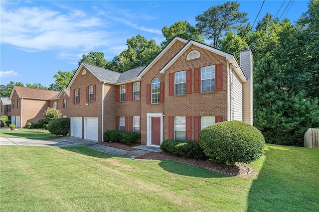 view of front of home featuring a garage and a front lawn