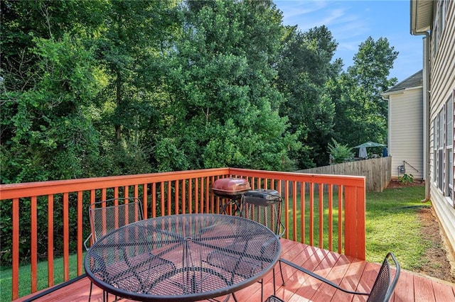 wooden deck featuring a yard