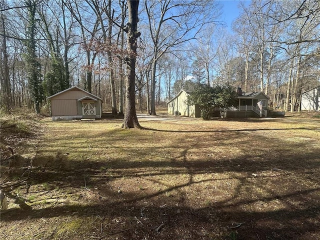 view of yard with a storage unit and an outdoor structure