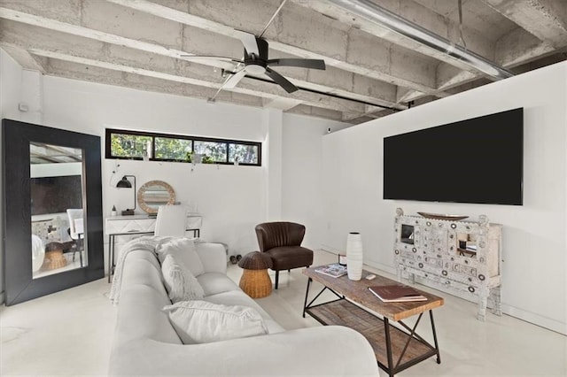 living room featuring ceiling fan