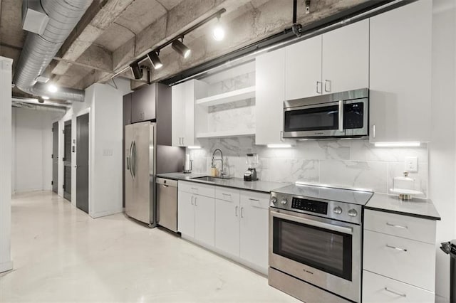 kitchen with white cabinetry, appliances with stainless steel finishes, sink, and decorative backsplash