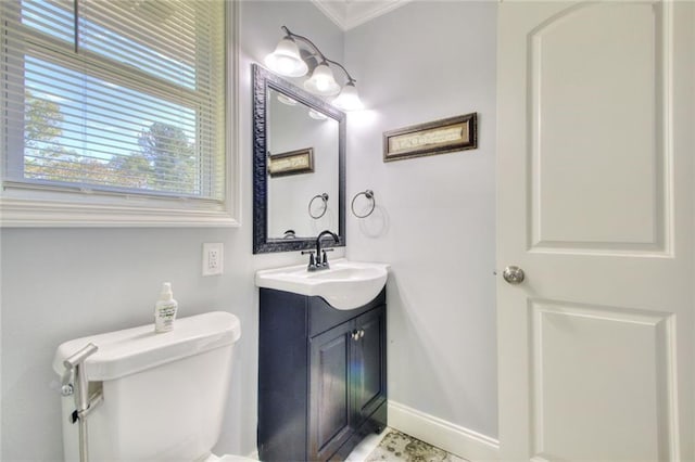 2944 Berry Rd, Loganville, GA 30052 - half bath featuring crown molding, vanity, and toilet