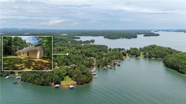 5340 Young Deer Dr, Cumming, GA 30041 - aerial overview of property's location with property parcel outlined and a nearby body of water