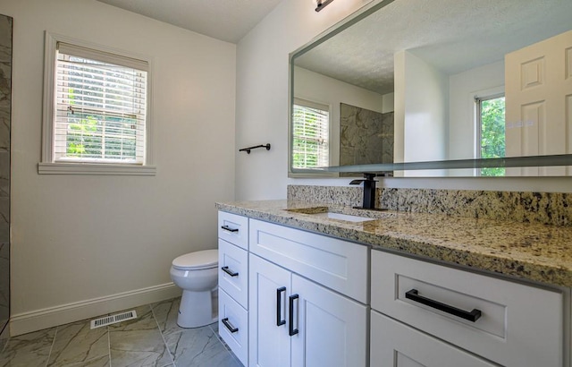 515 Allens Landing Ct, Lawrenceville, GA 30045 - bathroom featuring toilet, vanity, healthy amount of natural light, and marble look tiles
