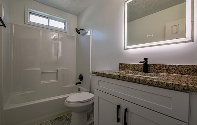 515 Allens Landing Ct, Lawrenceville, GA 30045 - full bathroom featuring a textured ceiling, marble finish flooring, vanity, toilet, and shower / bath combination