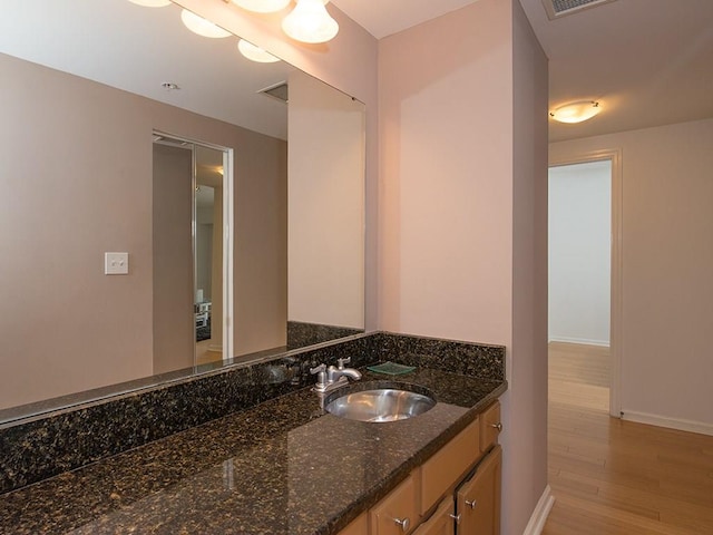 bathroom featuring vanity and wood-type flooring