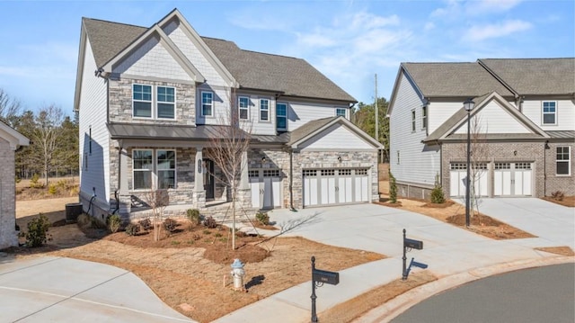 craftsman-style house with a garage and a porch