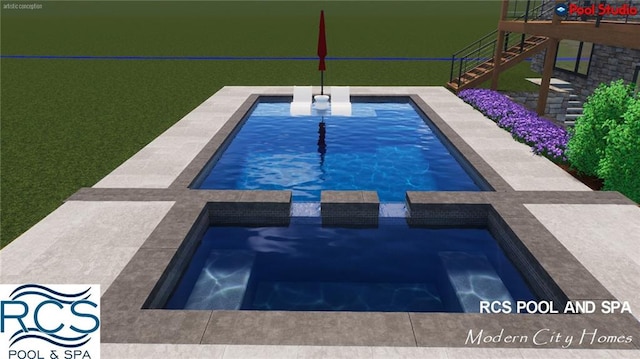 view of swimming pool with an in ground hot tub