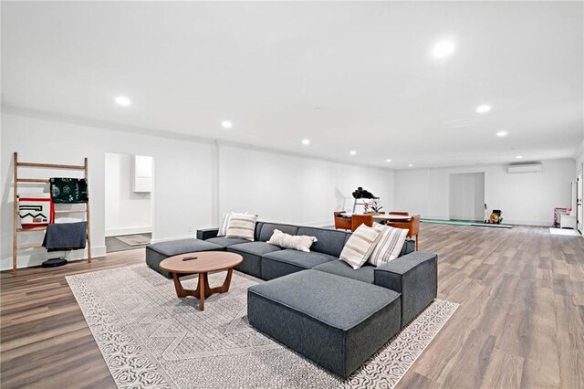 office with baseboards, ornamental molding, wood finished floors, and recessed lighting