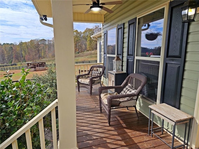 balcony with ceiling fan