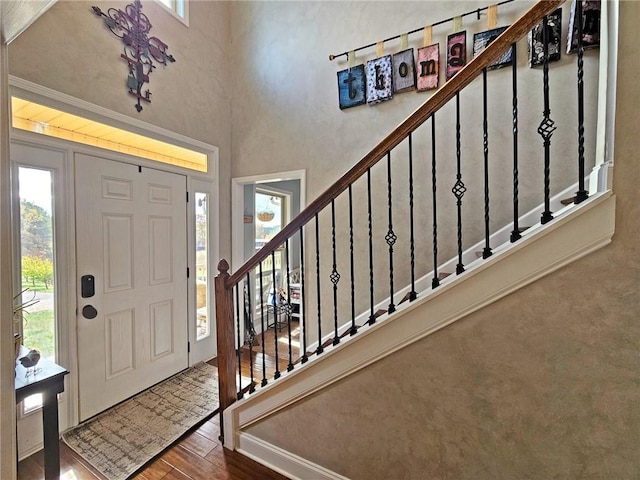 entryway with plenty of natural light and hardwood / wood-style floors