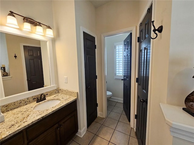 bathroom featuring tile patterned floors, toilet, and vanity