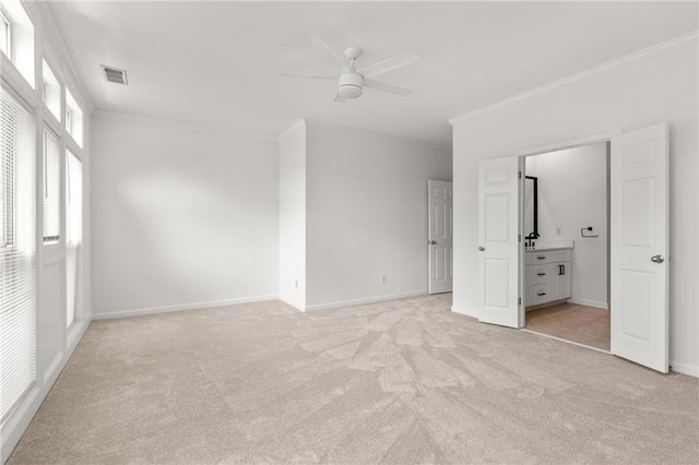 90 Grove Park Ln, Woodstock, GA 30189 - unfurnished bedroom featuring light carpet, crown molding, baseboards, and ceiling fan
