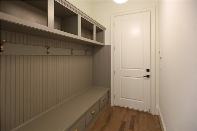 mudroom with dark hardwood / wood-style flooring