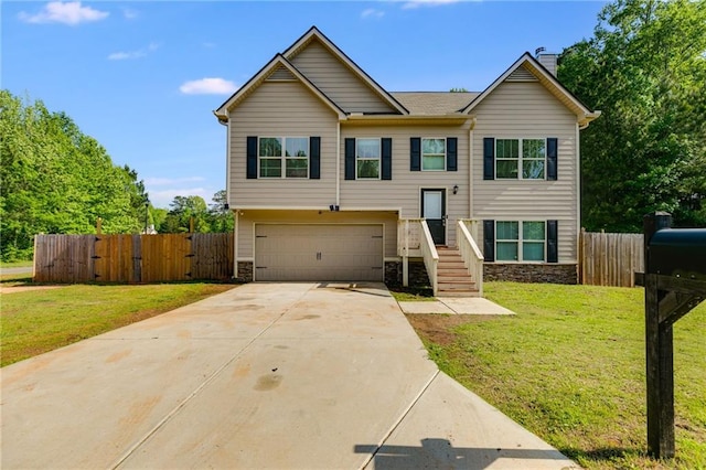 119 Sourwood Ln, Temple, GA 30179 - raised ranch with an attached garage, concrete driveway, a front lawn, and stone siding