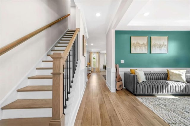 interior space with recessed lighting and hardwood / wood-style floors