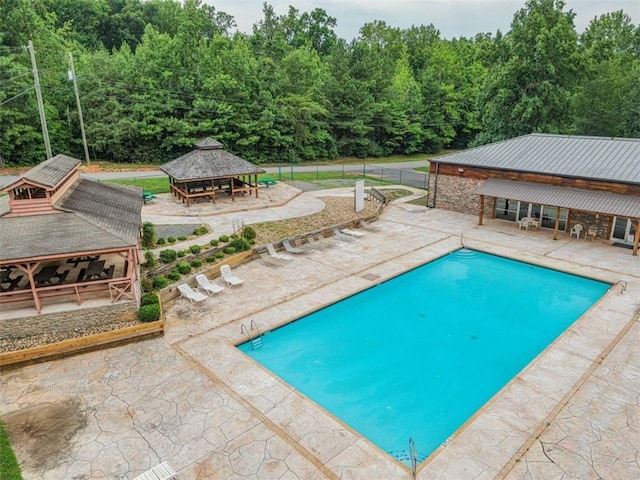 951 Longbranch Dr, Ranger, GA 30734 - view of pool with a gazebo, a patio area, and a forest view