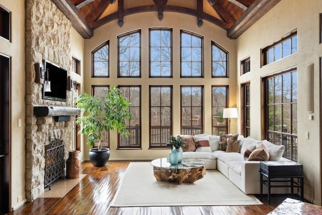 sunroom / solarium with beam ceiling