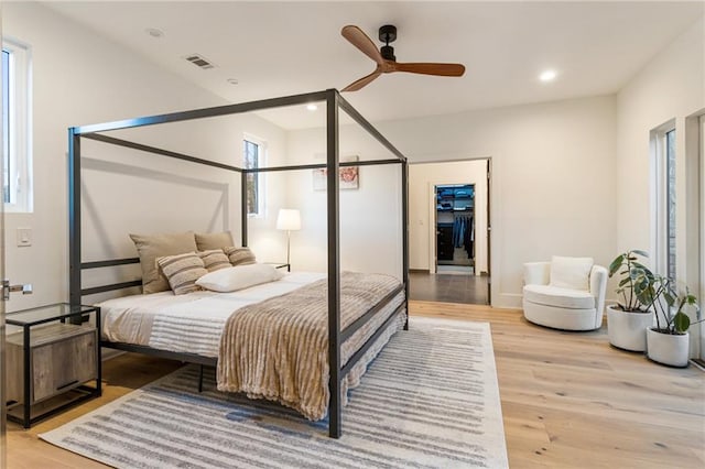 1045 Shepherds Ln NE, Atlanta, GA 30324 - bedroom with recessed lighting, light wood-type flooring, visible vents, and a ceiling fan
