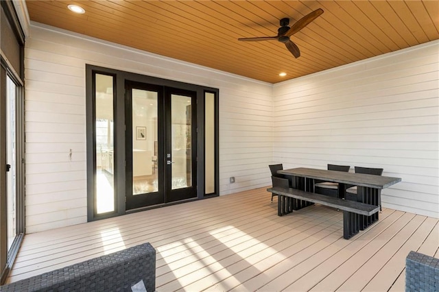 1045 Shepherds Ln NE, Atlanta, GA 30324 - wooden terrace with a ceiling fan and french doors