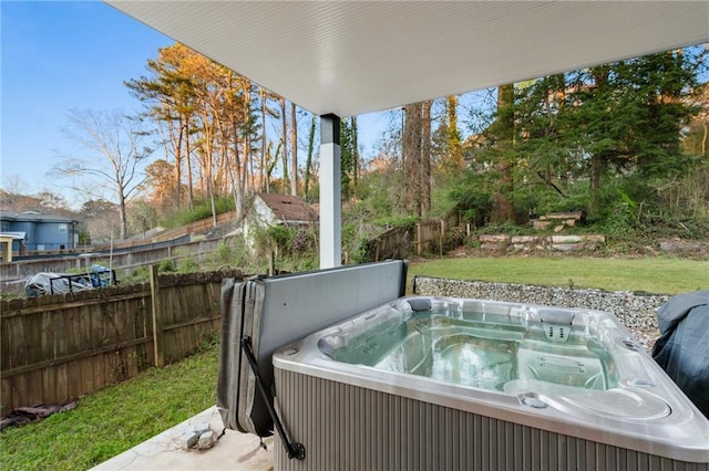 1045 Shepherds Ln NE, Atlanta, GA 30324 - exterior space with a lawn, a hot tub, and fence