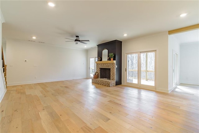5808 Swinging Gate Rd, Gainesville, GA 30506 - unfurnished living room featuring baseboards, a ceiling fan, and light wood-style flooring