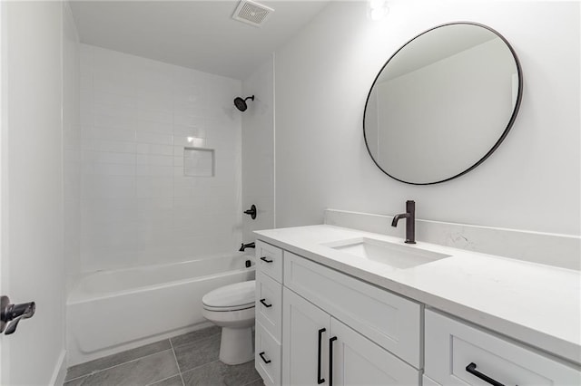 5808 Swinging Gate Rd, Gainesville, GA 30506 - bathroom with shower / bath combination, visible vents, vanity, tile patterned floors, and toilet