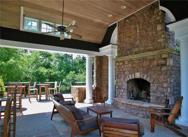 5808 Swinging Gate Rd, Gainesville, GA 30506 - view of patio with ceiling fan and an outdoor living space with a fireplace