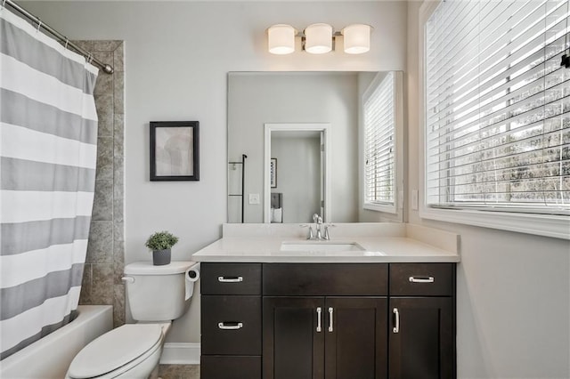 1055 Peyton View Ct, Alpharetta, GA 30004 - full bathroom with vanity, toilet, and shower / bath combo with shower curtain