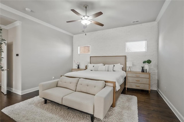 1055 Peyton View Ct, Alpharetta, GA 30004 - bedroom featuring dark wood-type flooring, baseboards, a ceiling fan, and crown molding