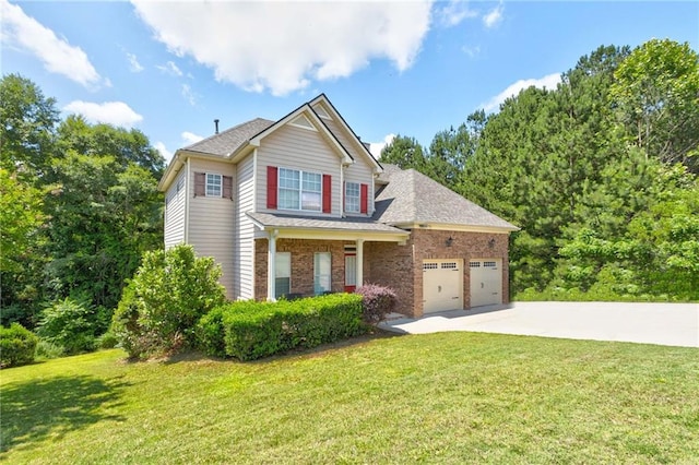 view of front of home featuring a garage and a front yard