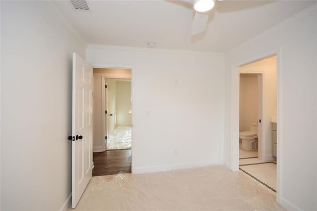 805 Wesley Oak Rd, Sandy Springs, GA 30328 - unfurnished bedroom featuring ornamental molding, ensuite bath, and a ceiling fan