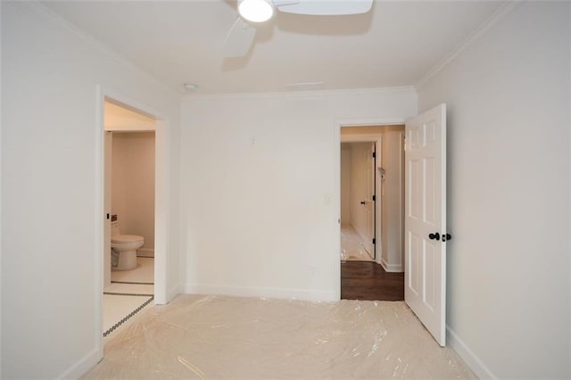 805 Wesley Oak Rd, Sandy Springs, GA 30328 - unfurnished bedroom with ornamental molding, connected bathroom, and ceiling fan
