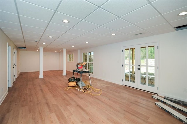 805 Wesley Oak Rd, Sandy Springs, GA 30328 - exercise room with wood finished floors, recessed lighting, a drop ceiling, and french doors