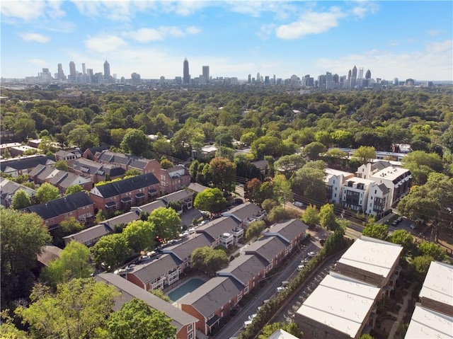 drone / aerial view with a city view