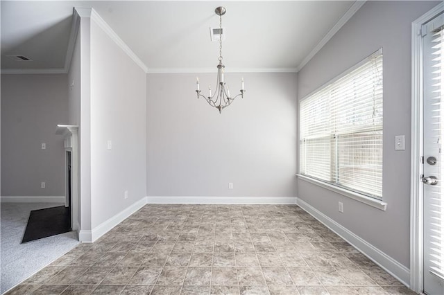 2544 Castellan Dr, Atlanta, GA 30316 - unfurnished dining area featuring a chandelier, ornamental molding, and baseboards