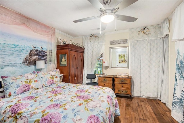 4329 Park St, Acworth, GA 30101 - bedroom featuring wood-type flooring, crown molding, and a ceiling fan